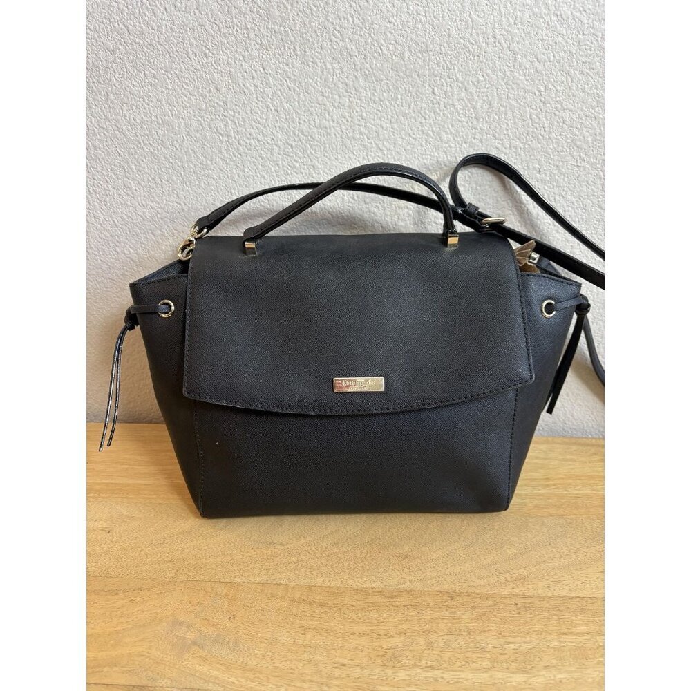 Kate Spade New York Satchel Bag Womens Black Leather Crossbody Purse Handbag